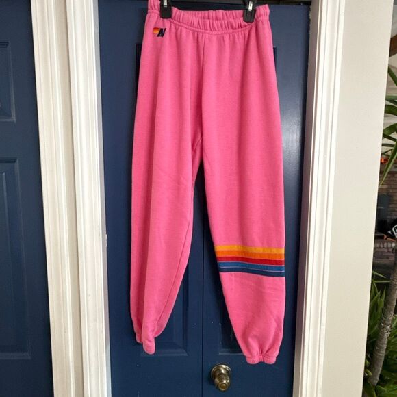 Aviator Nation Rainbow Stitch Sweatpants in Paris Pink Size Small - Picture 2 of 7